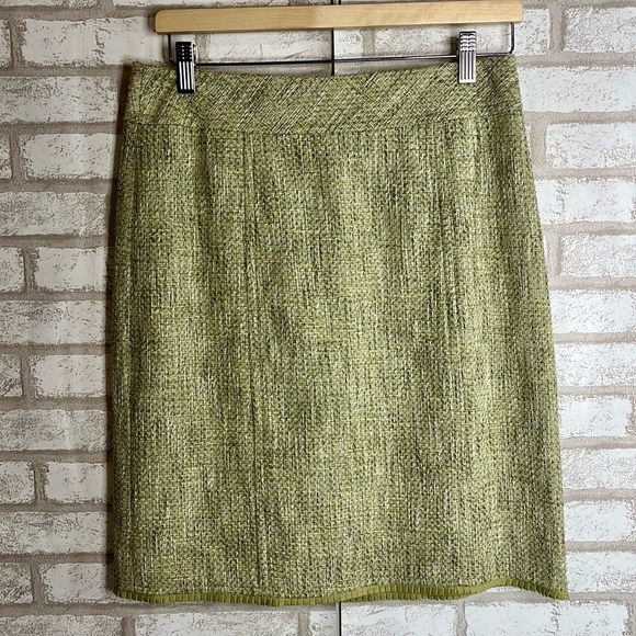 Ann Taylor Lime Green Tweed Mini Skirt SZ 6 - Picture 2 of 9